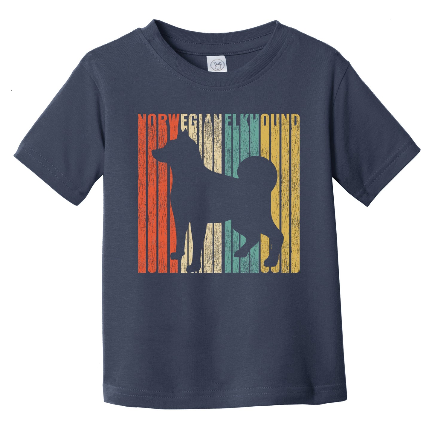 Retro Norwegian Elkhound Dog Silhouette Cracked Distressed Infant Toddler T-Shirt