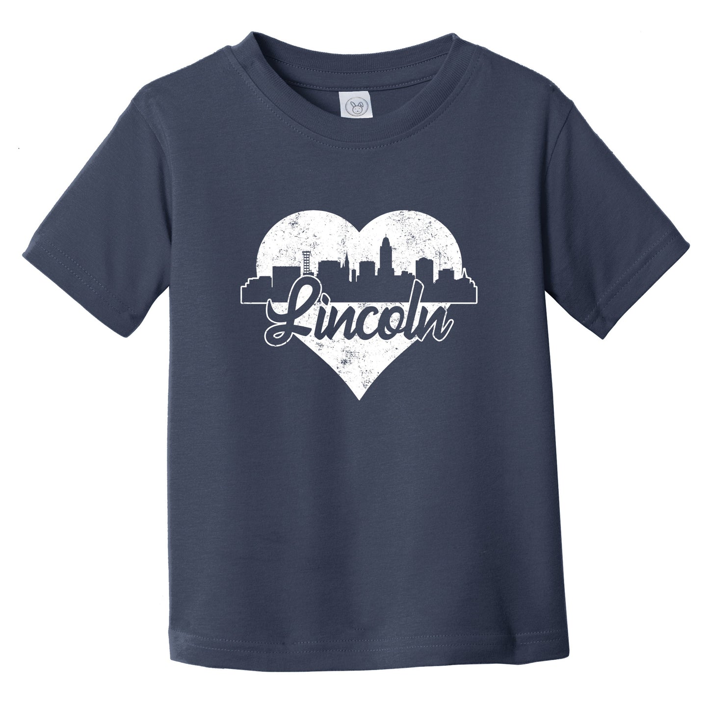 Retro Lincoln Nebraska Skyline Heart Distressed Infant Toddler T-Shirt