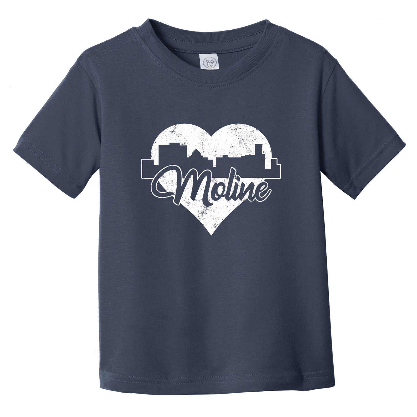 Retro Moline Illinois Skyline Heart Distressed Infant Toddler T-Shirt