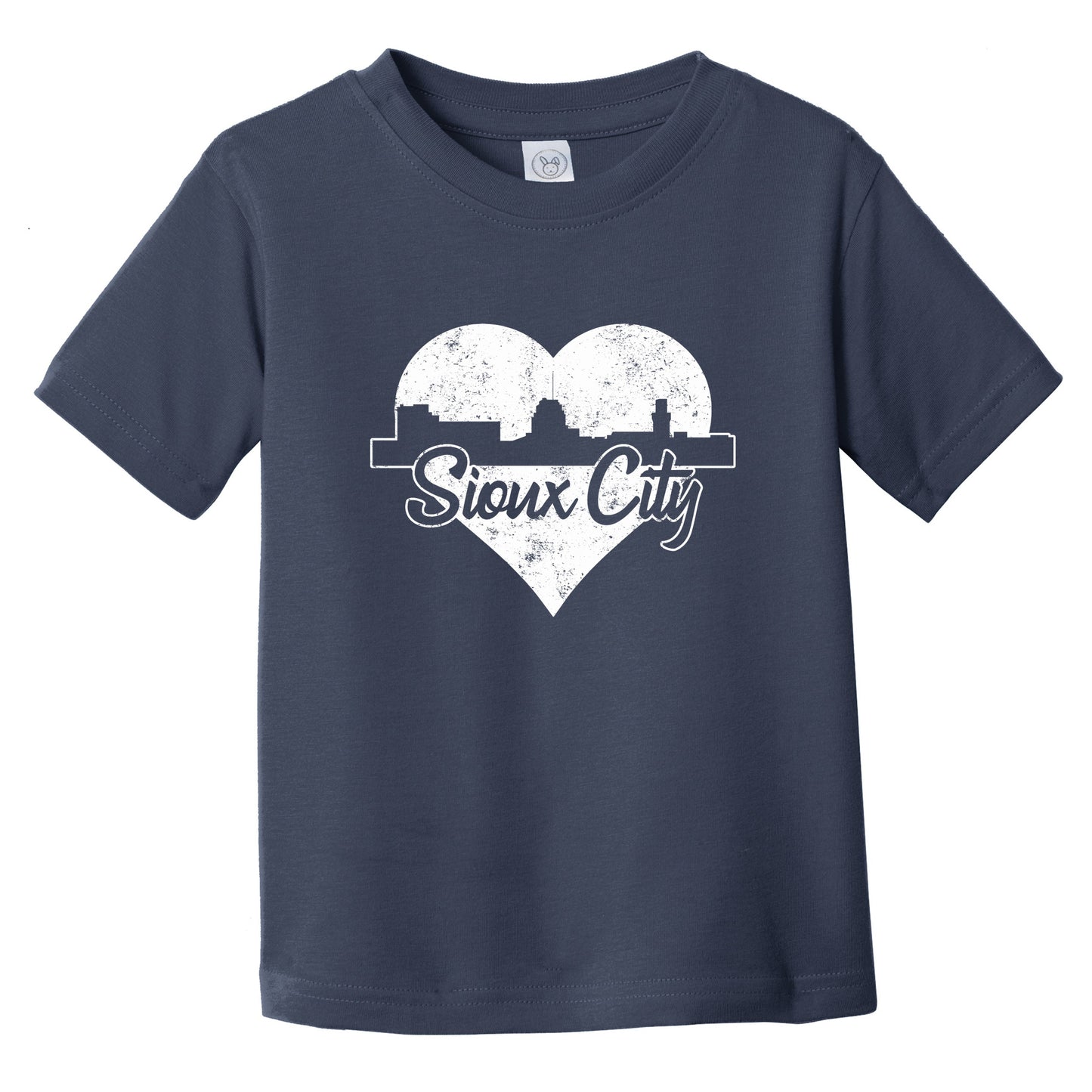 Retro Sioux City Iowa Skyline Heart Distressed Infant Toddler T-Shirt
