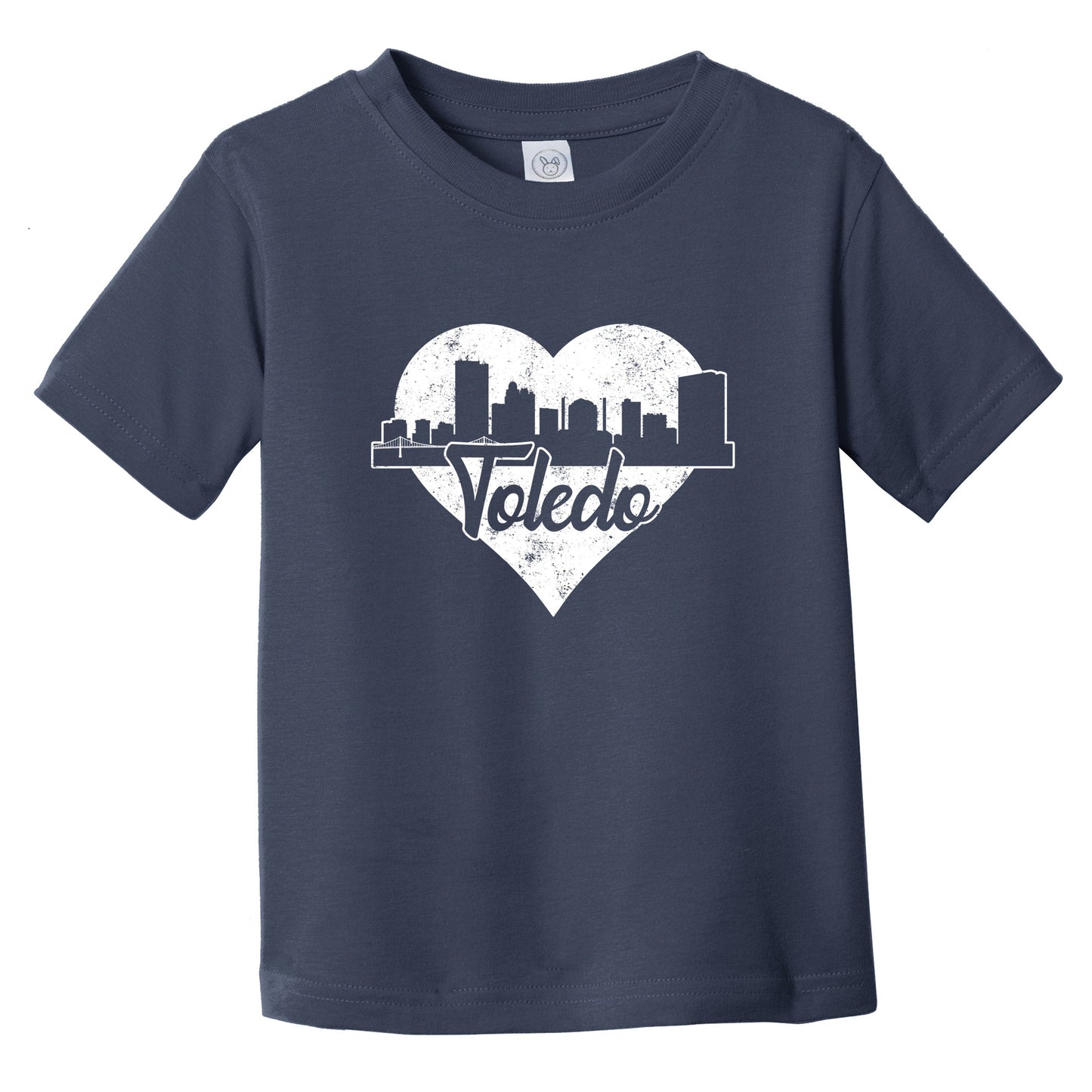 Retro Toledo Ohio Skyline Heart Distressed Infant Toddler T-Shirt