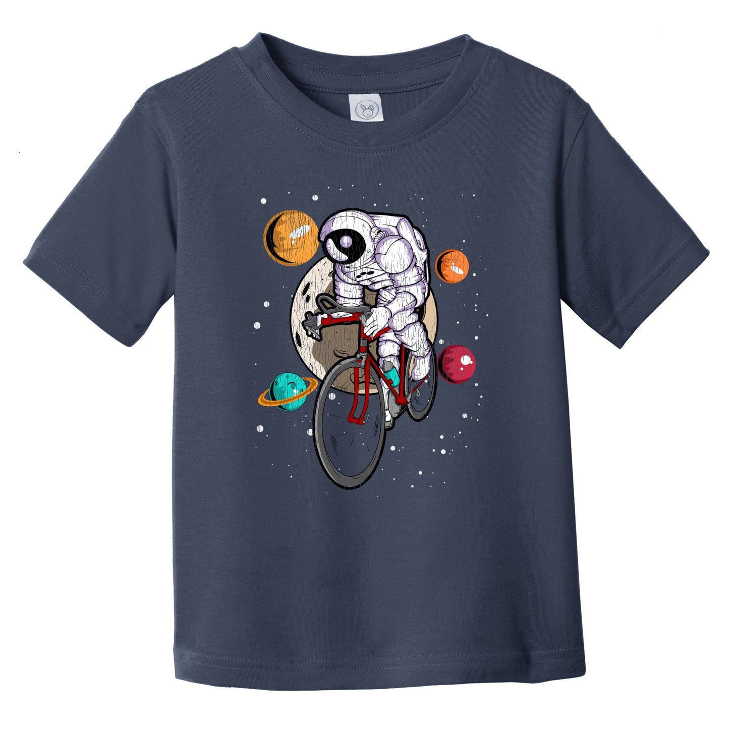 Cycling Astronaut Outer Space Spaceman Bike Distressed Infant Toddler T-Shirt