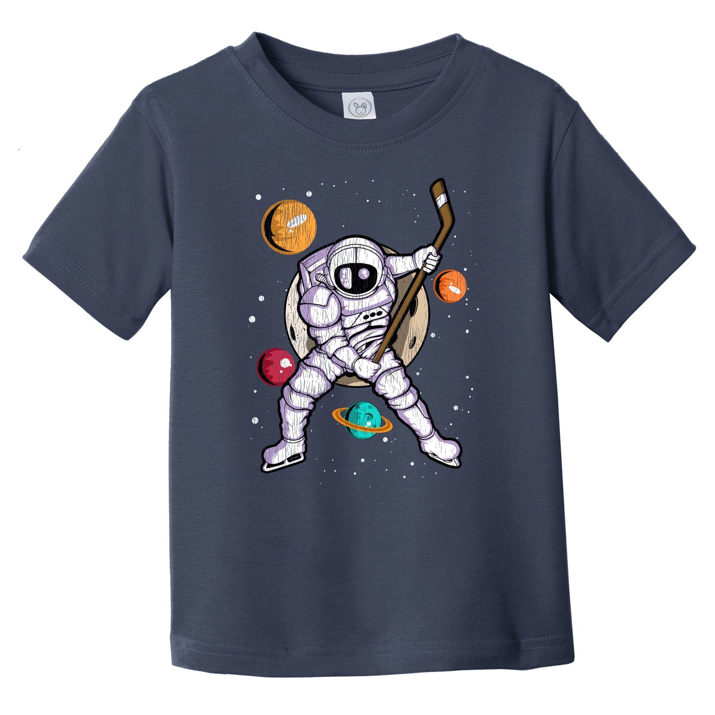Hockey Astronaut Outer Space Spaceman Distressed Infant Toddler T-Shirt