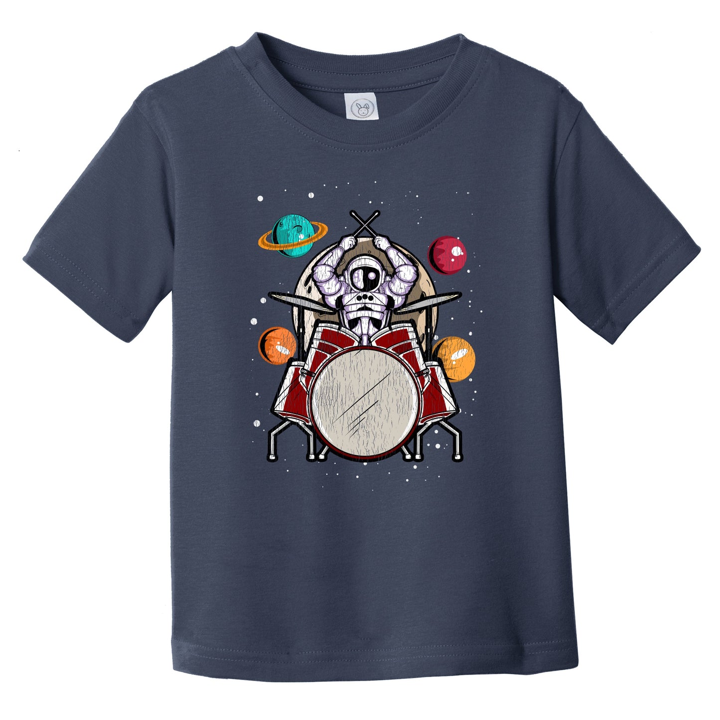 Drummer Astronaut Outer Space Spaceman Drums Distressed Infant Toddler T-Shirt