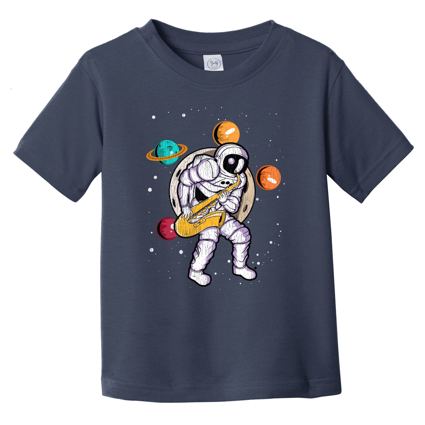Sax Player Astronaut Outer Space Spaceman Saxophone Distressed Infant Toddler T-Shirt