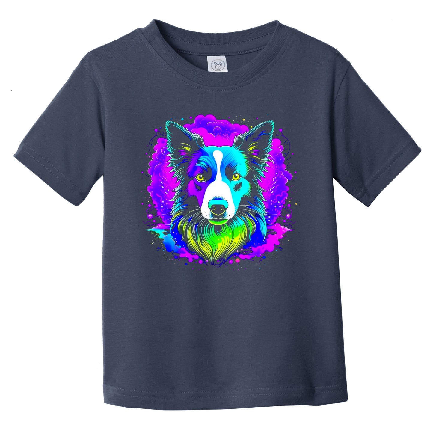 Colorful Bright Border Collie Vibrant Psychedelic Dog Art Infant Toddler T-Shirt