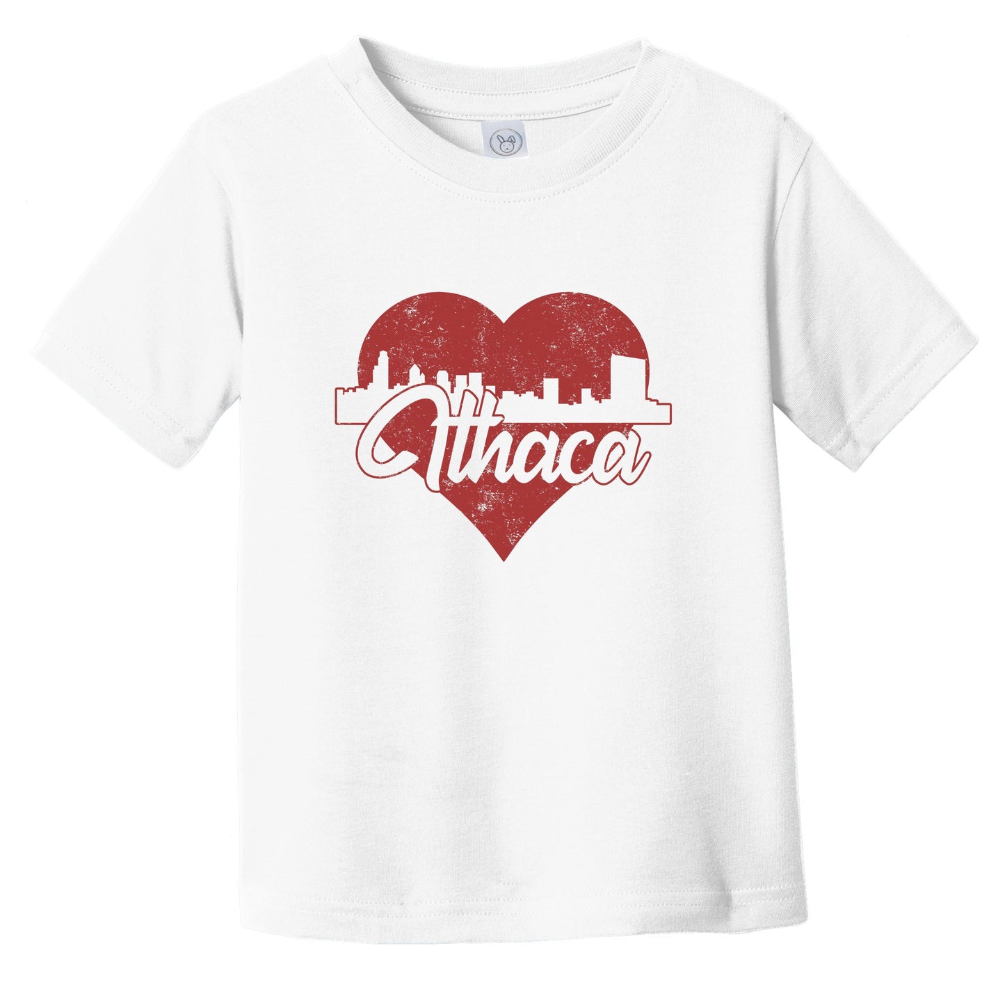 Retro Ithaca New York Skyline Red Heart Infant Toddler T-Shirt