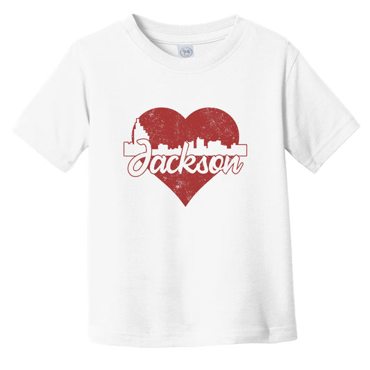 Retro Jackson Mississippi Skyline Red Heart Infant Toddler T-Shirt