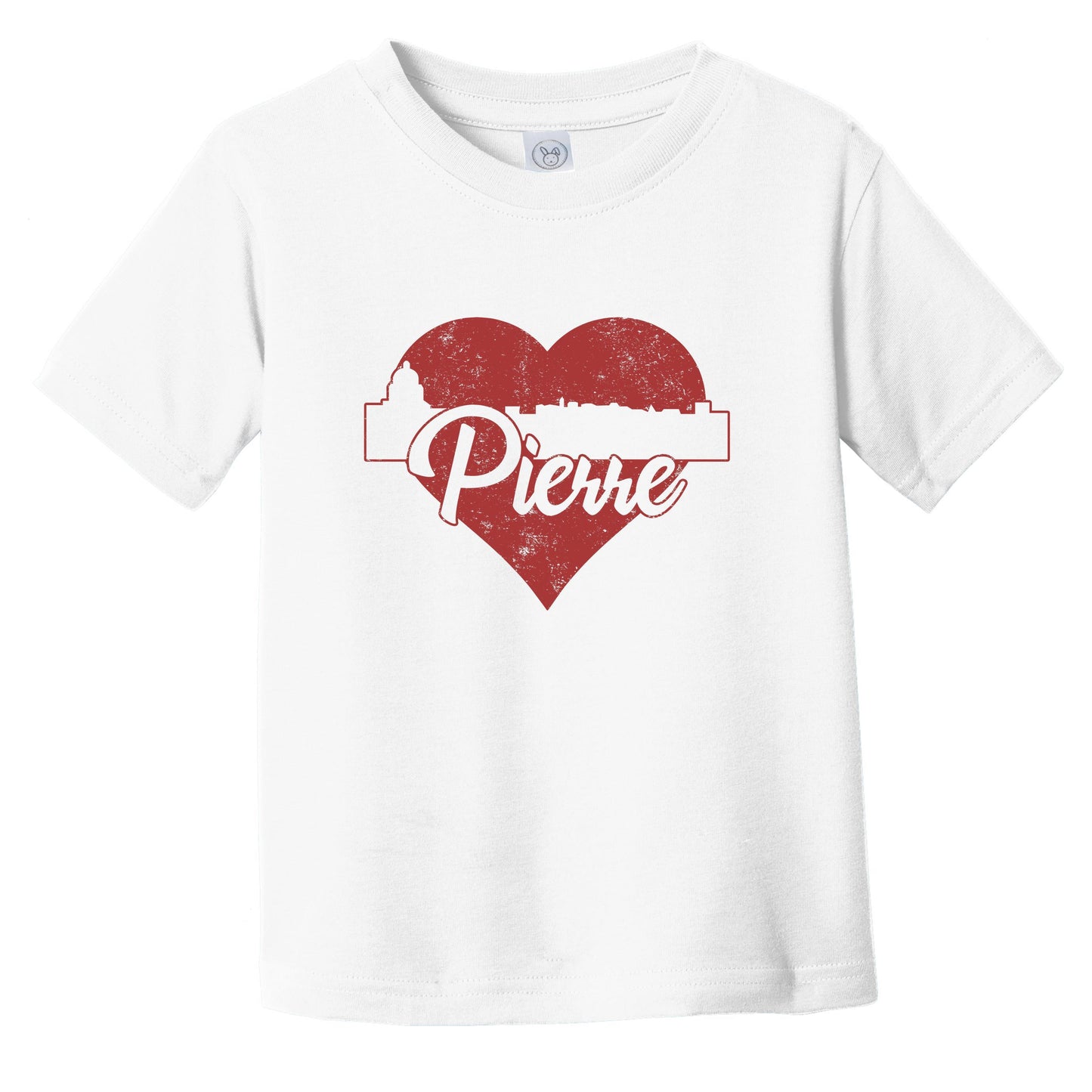 Retro Pierre South Dakota Skyline Red Heart Infant Toddler T-Shirt