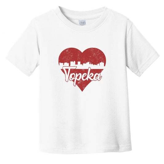 Retro Topeka Kansas Skyline Red Heart Infant Toddler T-Shirt