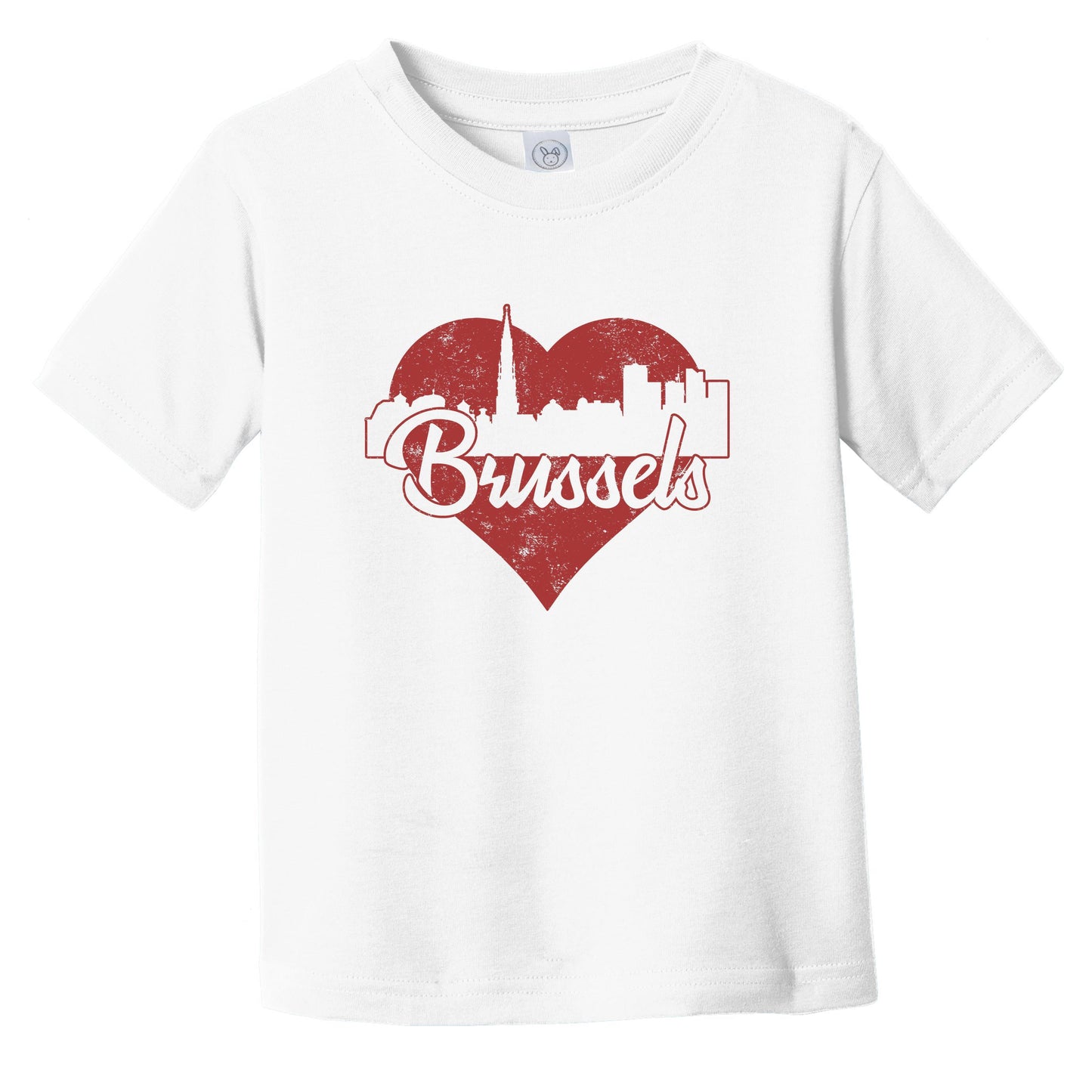 Retro Brussels Belgium Skyline Red Heart Infant Toddler T-Shirt