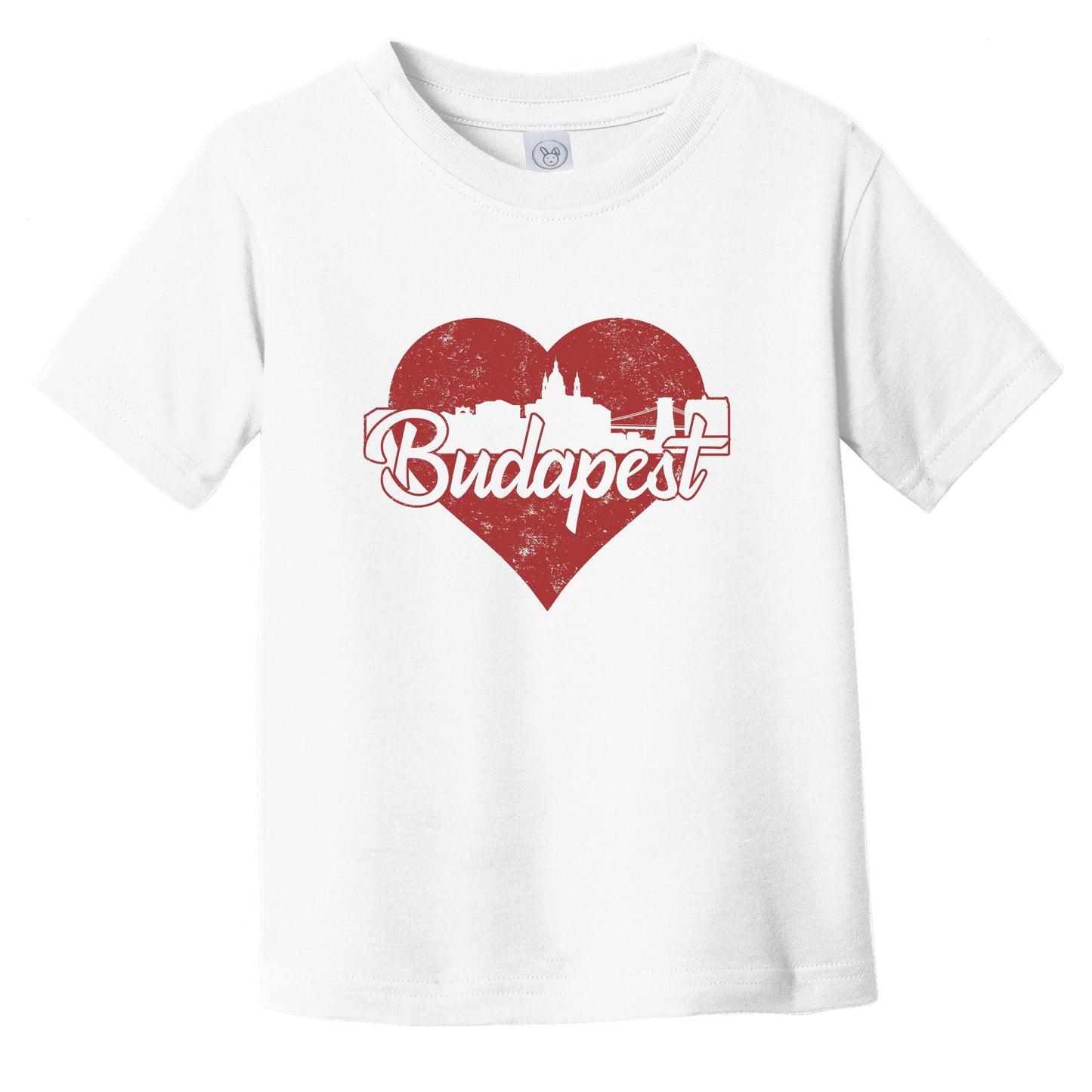 Retro Budapest Hungary Skyline Red Heart Infant Toddler T-Shirt