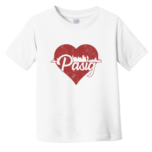 Retro Pasig Philippines Skyline Red Heart Infant Toddler T-Shirt
