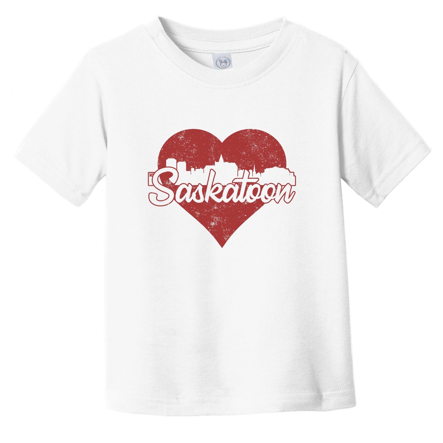 Retro Saskatoon Saskatchewan Canada Skyline Red Heart Infant Toddler T-Shirt
