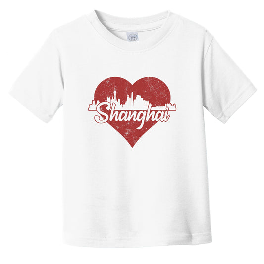 Retro Shanghai China Skyline Red Heart Infant Toddler T-Shirt