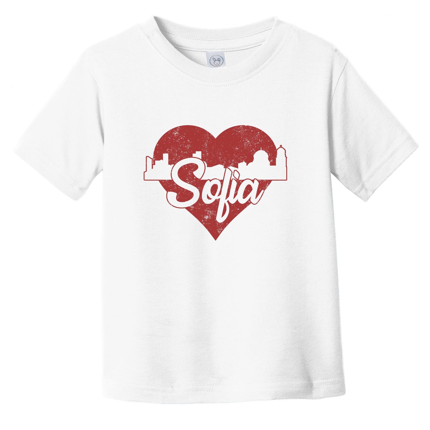 Retro Sofia Bulgaria Skyline Red Heart Infant Toddler T-Shirt