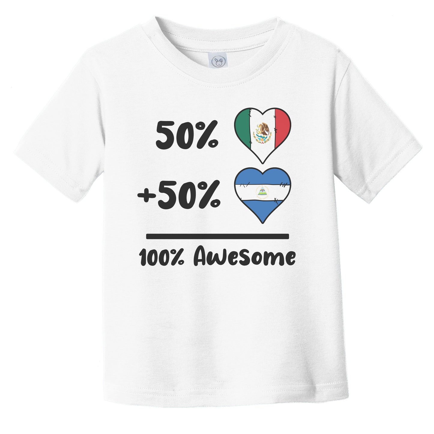 50% Mexican Plus 50% Nicaraguan 100% Awesome Mexico Nicaragua Heart Flags Infant Toddler T-Shirt