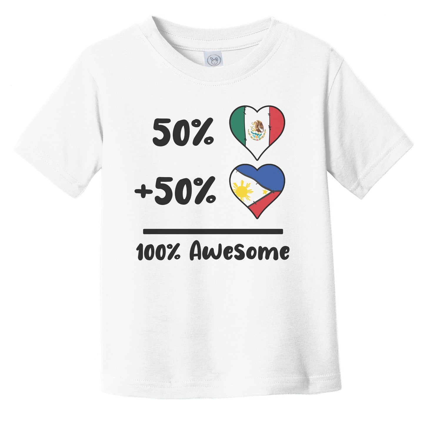 50% Mexican Plus 50% Filipino 100% Awesome Mexico Philippines Heart Flags Infant Toddler T-Shirt