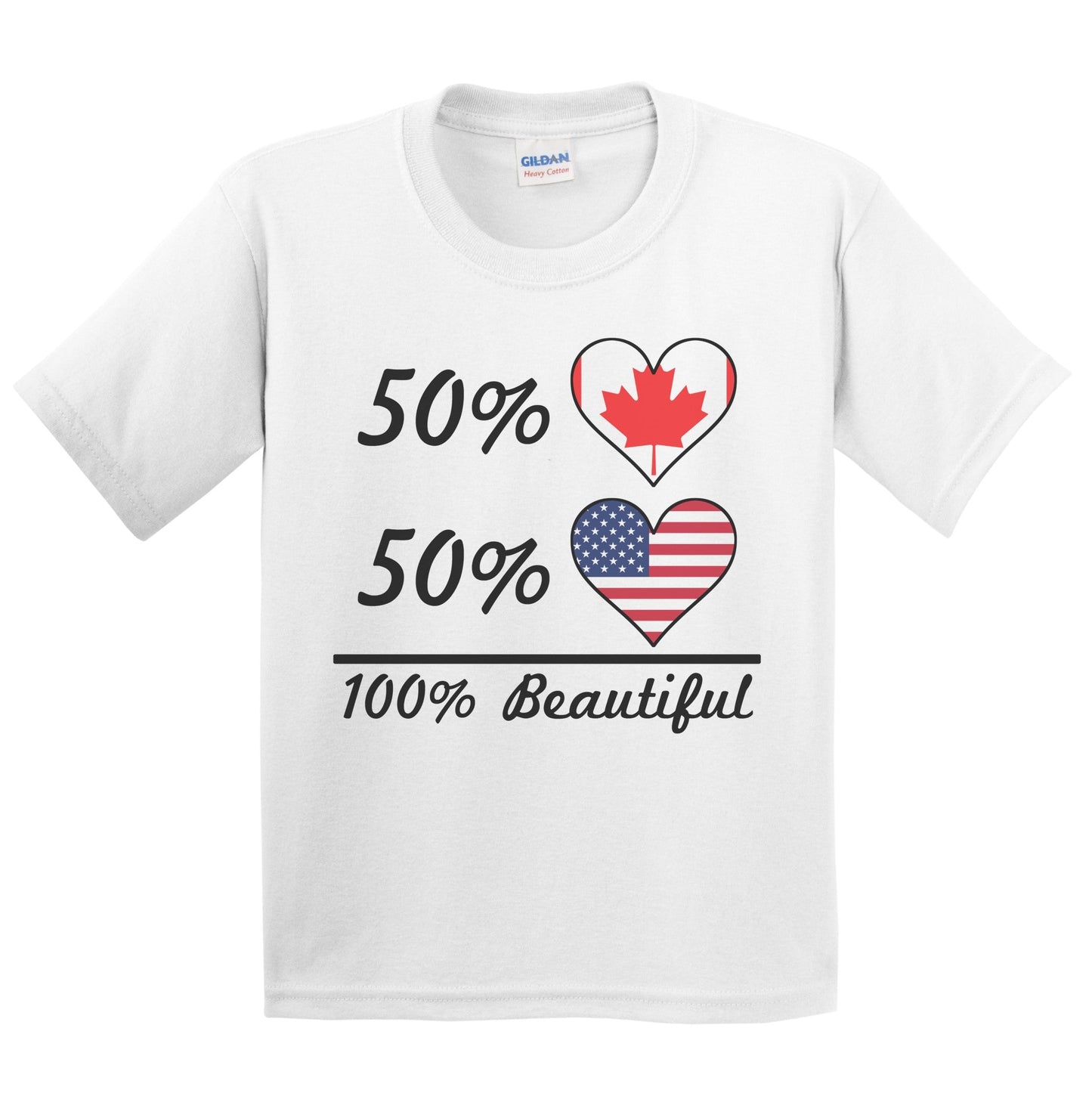 50% Canadian 50% American 100% Beautiful Canada Flag Heart Youth T-Shirt