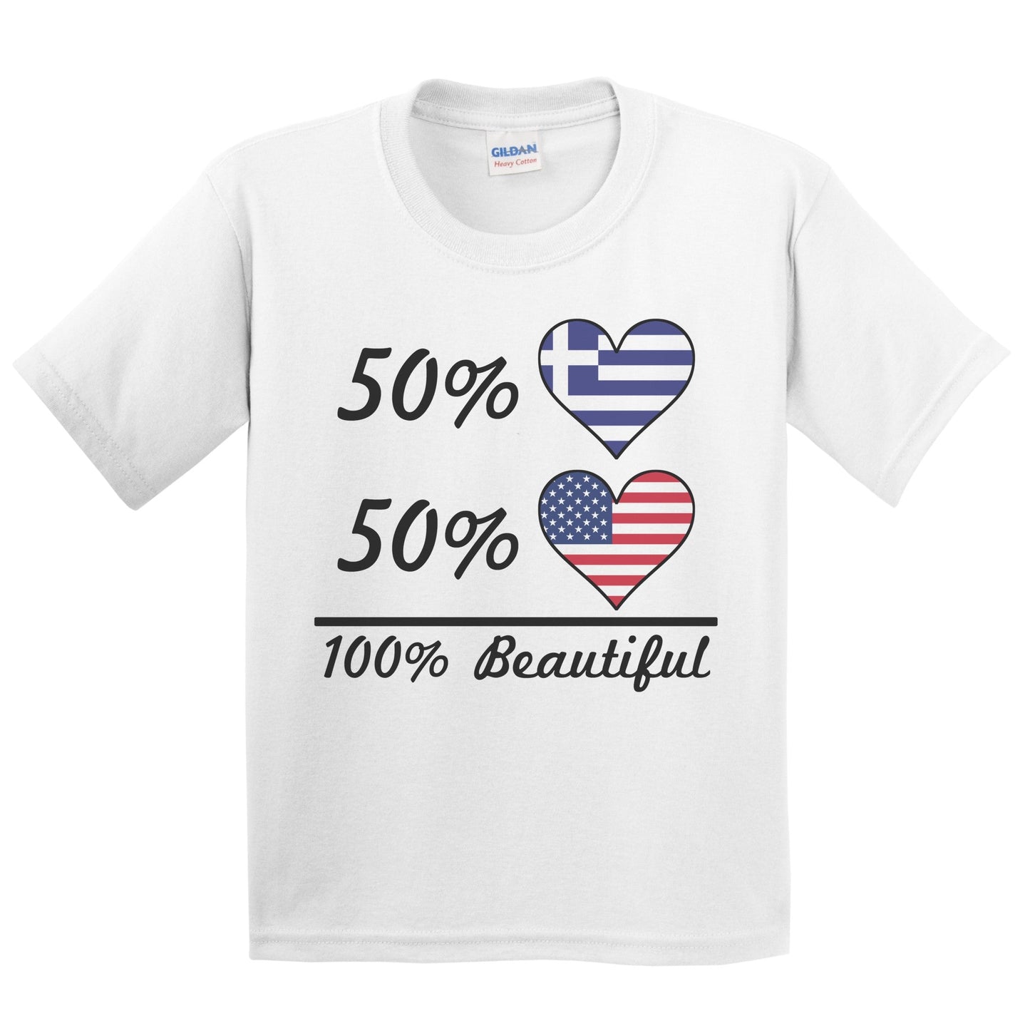 50% Greek 50% American 100% Beautiful Greece Flag Heart Youth T-Shirt