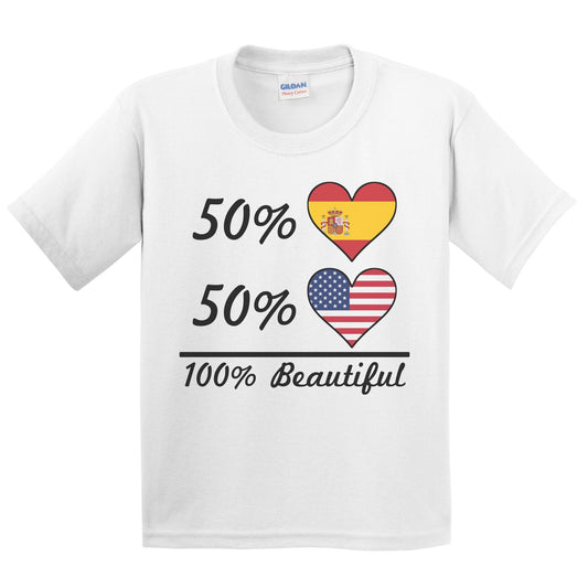 50% Spanish 50% American 100% Beautiful Spain Flag Heart Youth T-Shirt