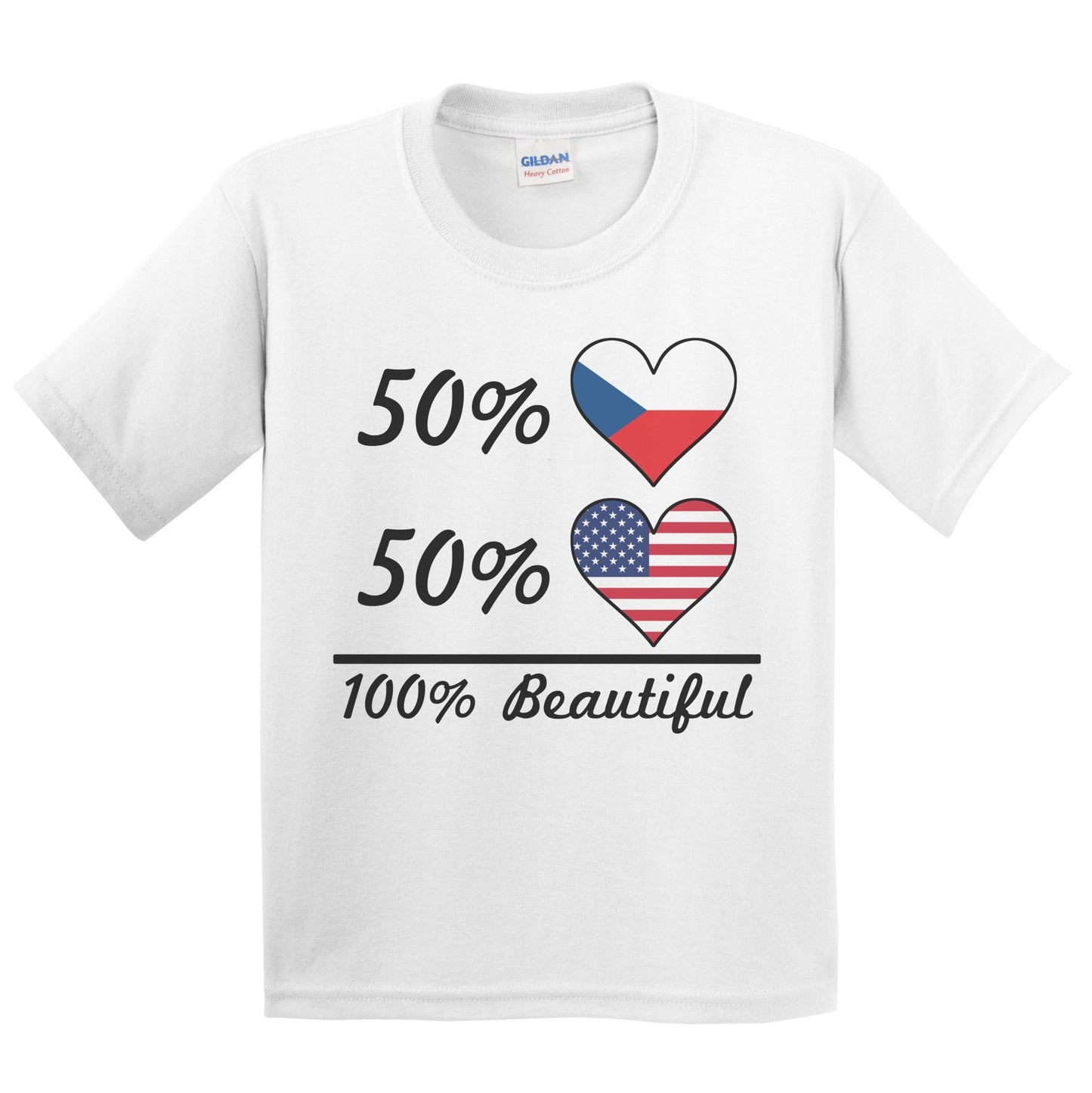 50% Czech 50% American 100% Beautiful Czech Republic Flag Heart Youth T-Shirt