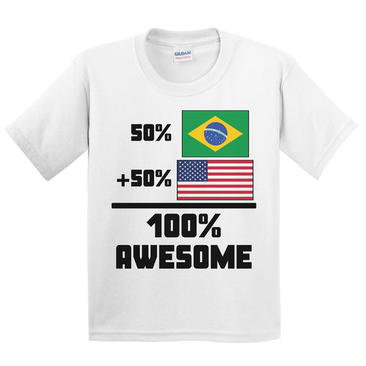 50% Brazilian 50% American 100% Awesome Funny Flag Kids Youth T-Shirt