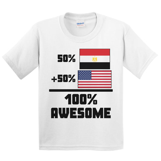50% Egyptian 50% American 100% Awesome Funny Flag Kids Youth T-Shirt