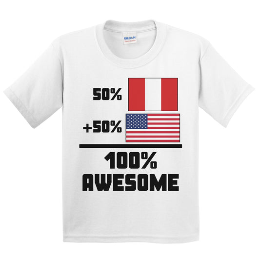 50% Peruvian 50% American 100% Awesome Funny Flag Kids Youth T-Shirt