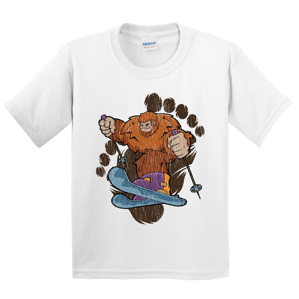 Kids Bigfoot Skiing Shirt - Sasquatch on Skis Youth T-Shirt