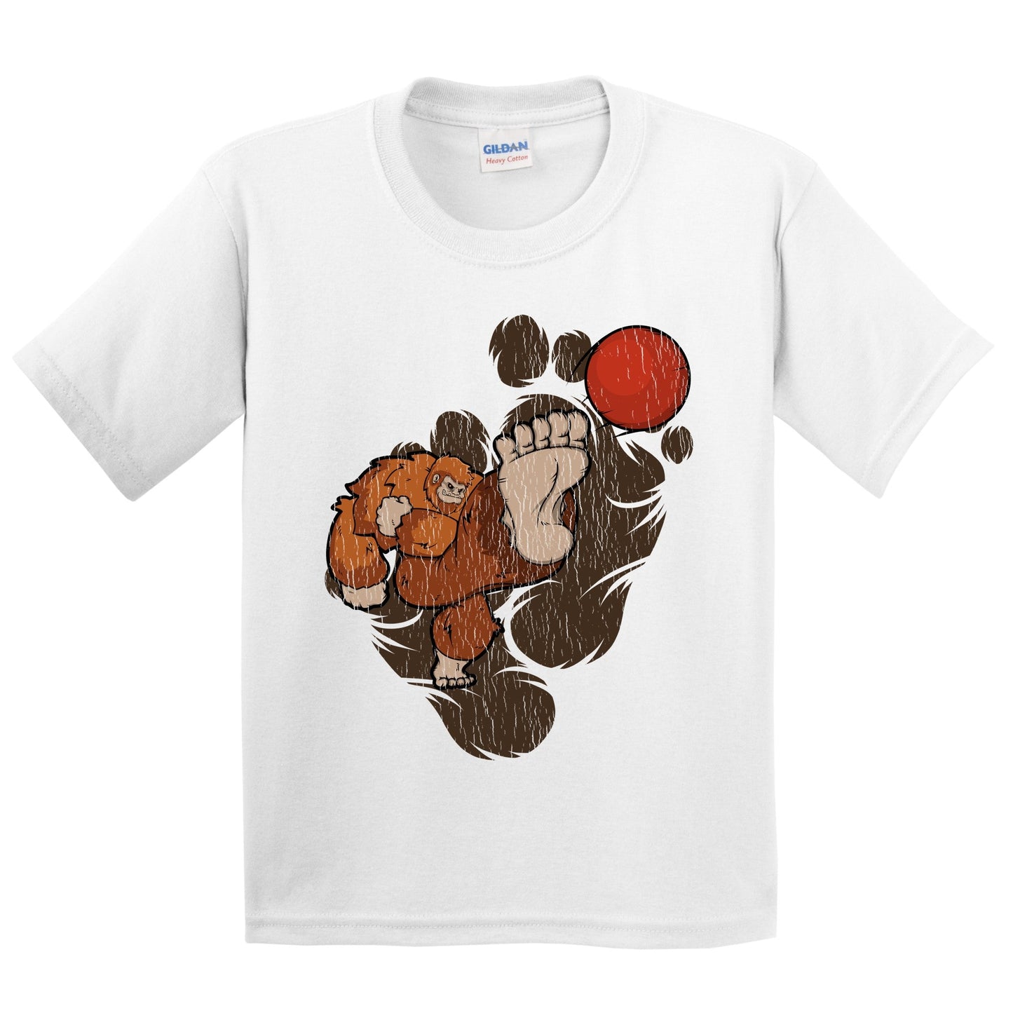 Kids Bigfoot Kickball Shirt - Sasquatch Playing Kickball Youth T-Shirt