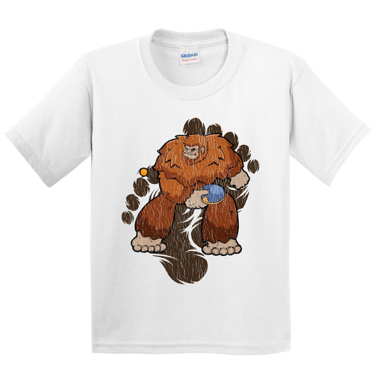 Kids Bigfoot Table Tennis Shirt - Sasquatch Playing Table Tennis Youth T-Shirt