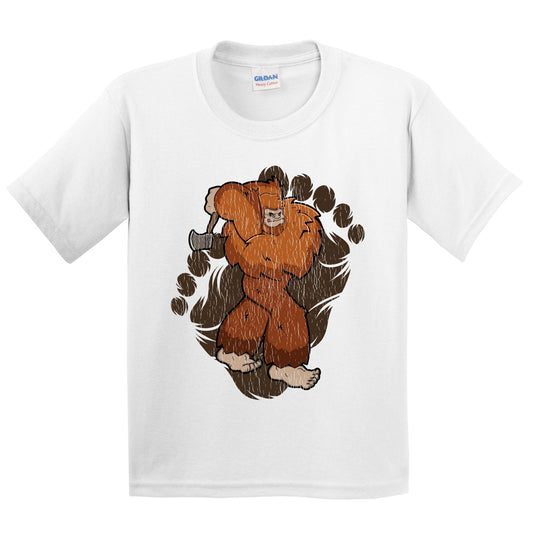 Kids Bigfoot Axe Throwing Shirt - Sasquatch Throwing Axe Youth T-Shirt