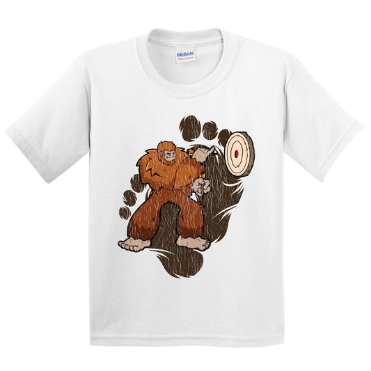 Kids Bigfoot Darts Shirt - Sasquatch Playing Darts Youth T-Shirt