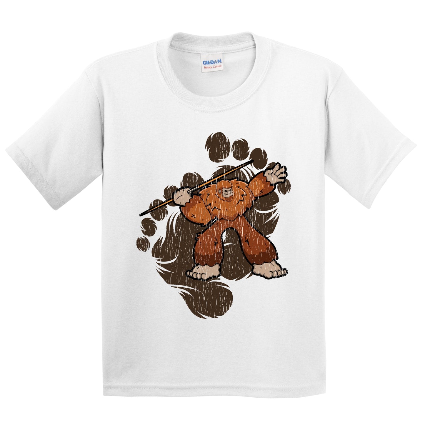 Kids Bigfoot Javelin Throw Shirt - Sasquatch Throwing Javelin Youth T-Shirt