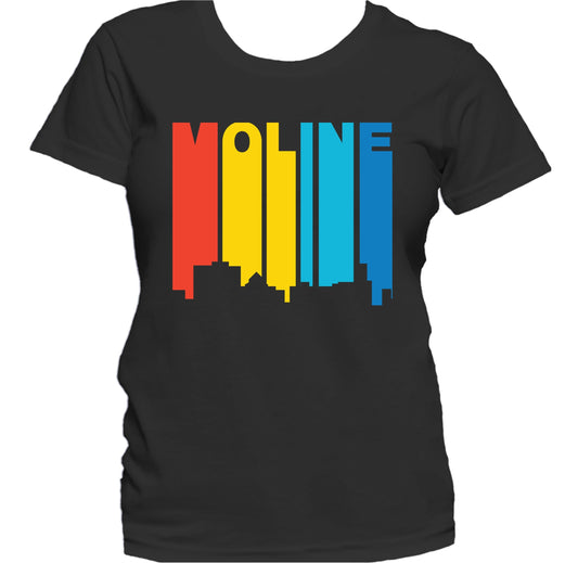 Retro 1970's Style Moline Illinois Skyline Women's T-Shirt