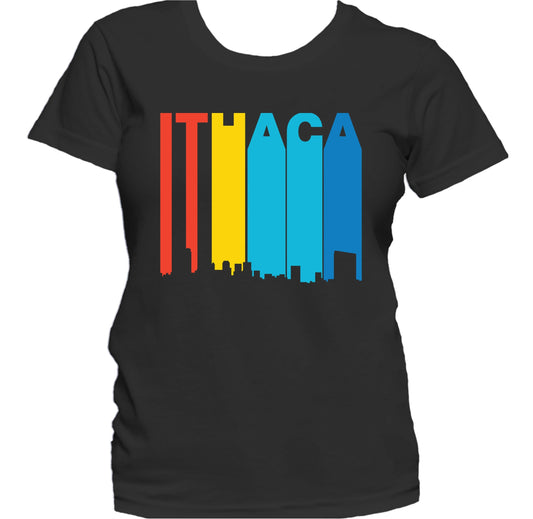 Retro 1970's Style Ithaca New York Skyline Women's T-Shirt