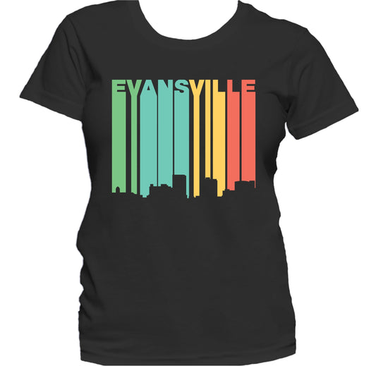Retro 1970's Style Evansville Indiana Skyline Women's T-Shirt