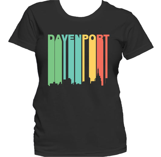 Retro 1970's Style Davenport Iowa Skyline Women's T-Shirt
