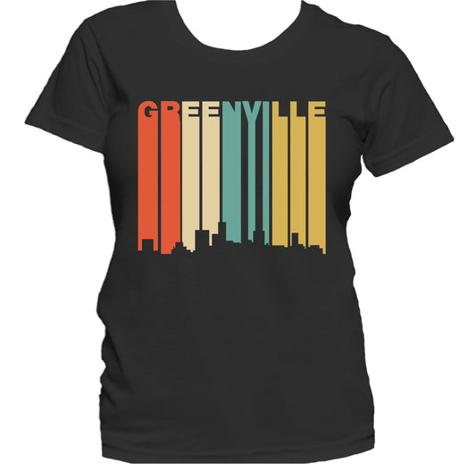 Retro 1970's Style Greenville South Carolina Skyline Women's T-Shirt