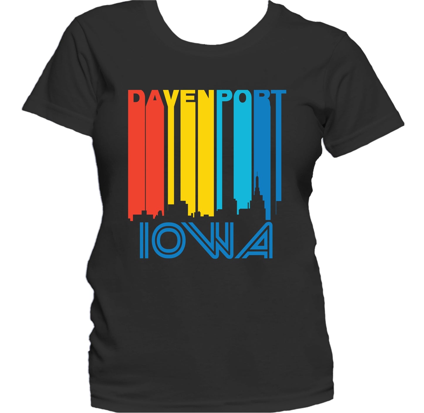 Retro 1970's Style Davenport Iowa Skyline Women's T-Shirt