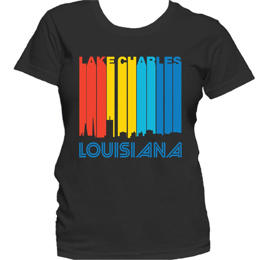 Retro 1970's Style Lake Charles Louisiana Skyline Women's T-Shirt