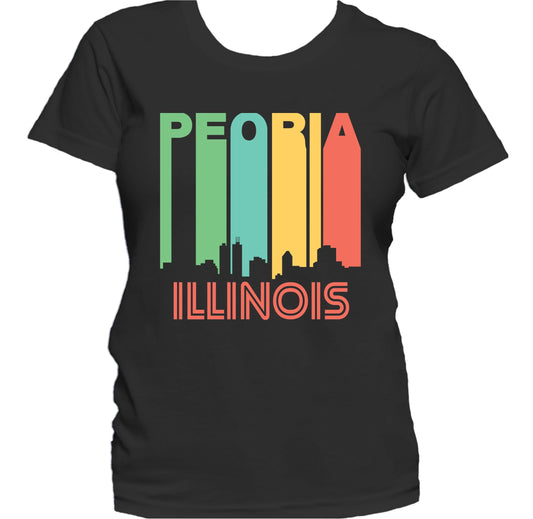 Retro 1970's Style Peoria Illinois Skyline Women's T-Shirt