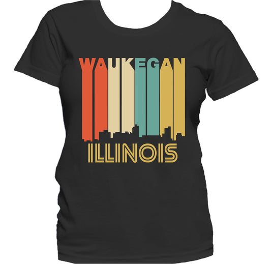 Retro 1970's Style Waukegan Illinois Skyline Women's T-Shirt
