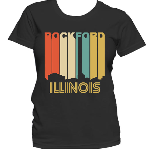 Retro 1970's Style Rockford Illinois Skyline Women's T-Shirt