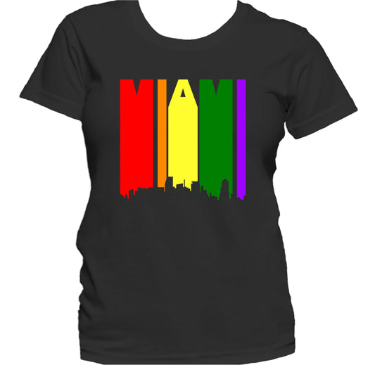 Miami Florida LGBTQ Gay Pride Rainbow Skyline Women's T-Shirt