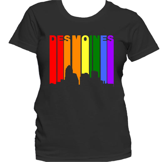 Des Moines Iowa LGBTQ Gay Pride Rainbow Skyline Women's T-Shirt