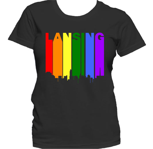 Lansing Michigan LGBTQ Gay Pride Rainbow Skyline Women's T-Shirt