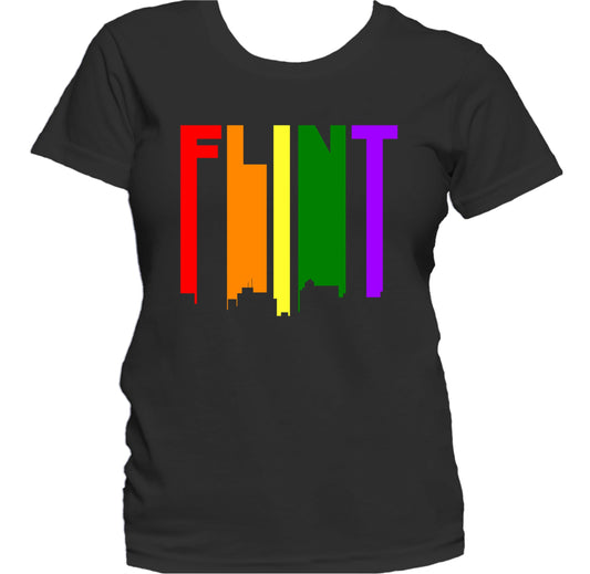 Flint Michigan LGBTQ Gay Pride Rainbow Skyline Women's T-Shirt