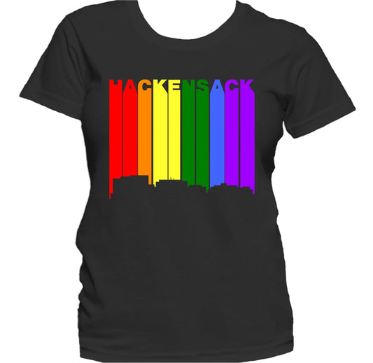 Hackensack New Jersey LGBTQ Gay Pride Rainbow Skyline Women's T-Shirt